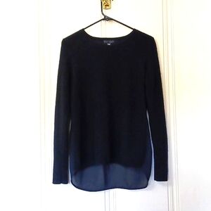 AQUA 🖤 Black 100% Cashmere Hi-lo   Super Soft Crewneck Sweater WS EUC